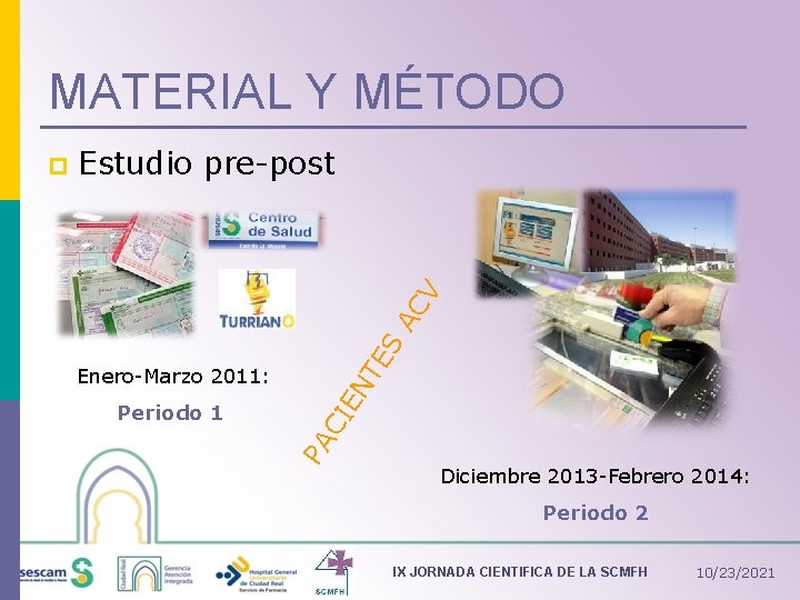 MATERIAL Y MÉTODO Periodo 1 IE NT Enero-Marzo 2011: ES AC V Estudio pre-post