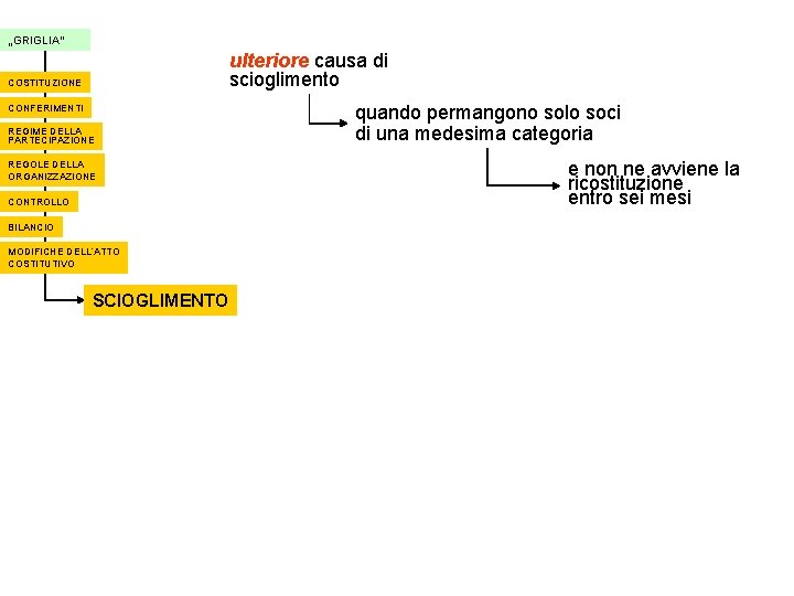 „GRIGLIA“ ulteriore causa di scioglimento COSTITUZIONE CONFERIMENTI REGIME DELLA PARTECIPAZIONE REGOLE DELLA ORGANIZZAZIONE CONTROLLO