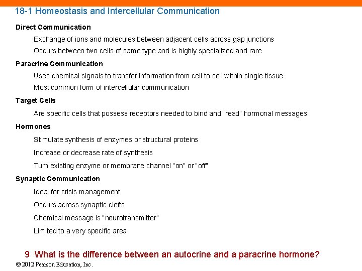 18 -1 Homeostasis and Intercellular Communication Direct Communication Exchange of ions and molecules between