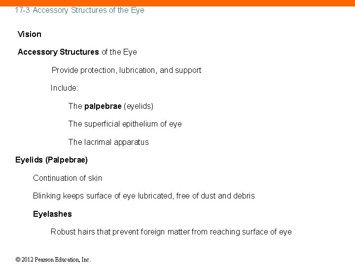 17 -3 Accessory Structures of the Eye Vision Accessory Structures of the Eye Provide