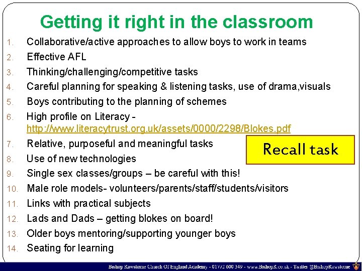 Getting it right in the classroom 1. 2. 3. 4. 5. 6. 7. 8.