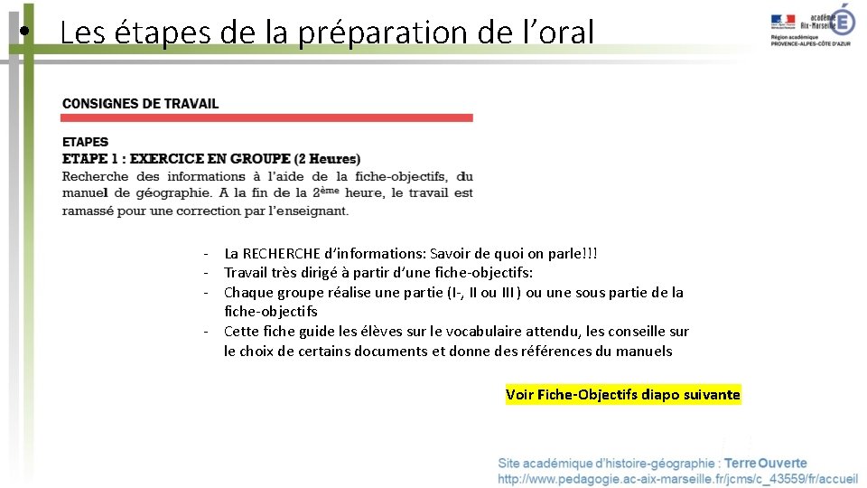  • Les étapes de la préparation de l’oral - La RECHERCHE d’informations: Savoir