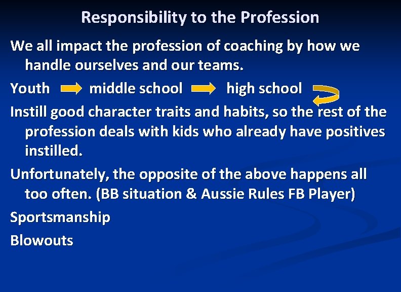 Responsibility to the Profession We all impact the profession of coaching by how we