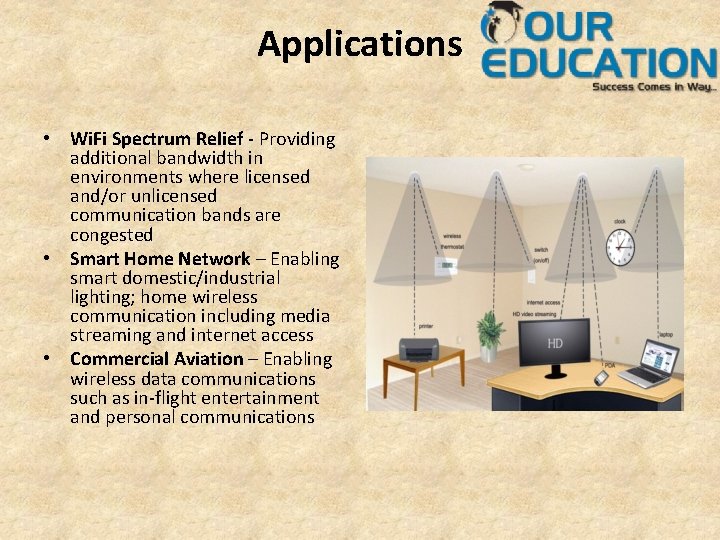Applications • Wi. Fi Spectrum Relief - Providing additional bandwidth in environments where licensed