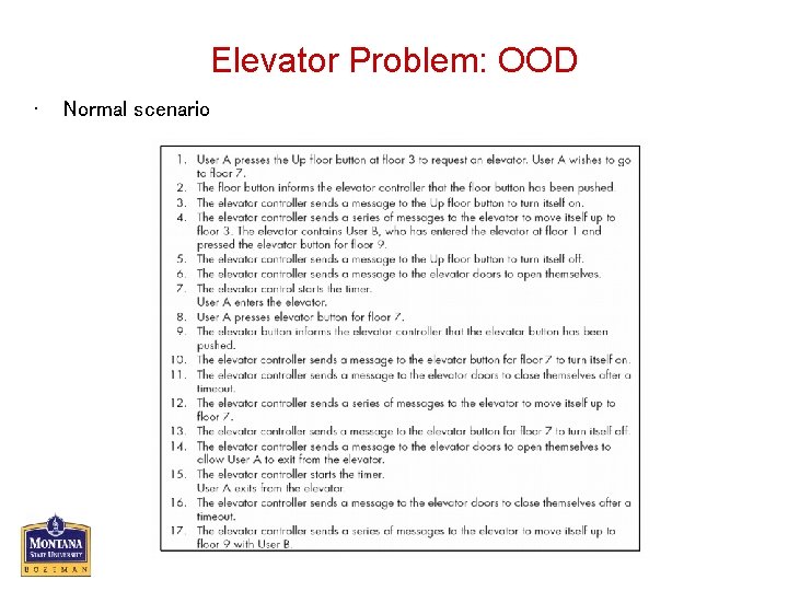 Elevator Problem: OOD • Normal scenario 