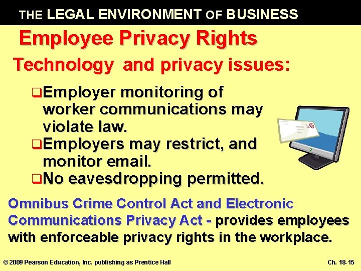 THE LEGAL ENVIRONMENT OF BUSINESS Employee Privacy Rights Technology and privacy issues: q. Employer