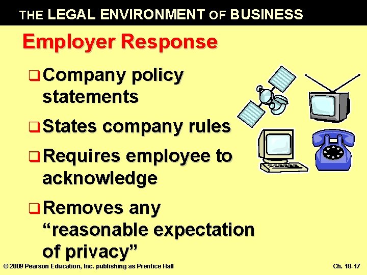 THE LEGAL ENVIRONMENT OF BUSINESS Employer Response q Company policy statements q States company