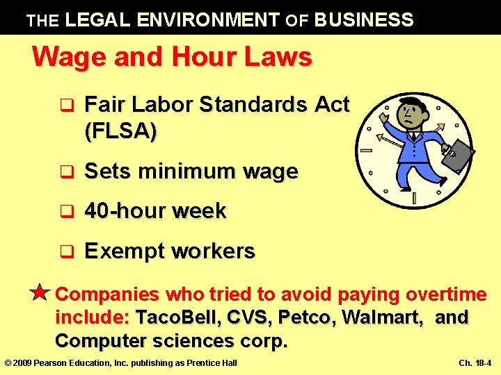THE LEGAL ENVIRONMENT OF BUSINESS Wage and Hour Laws q Fair Labor Standards Act