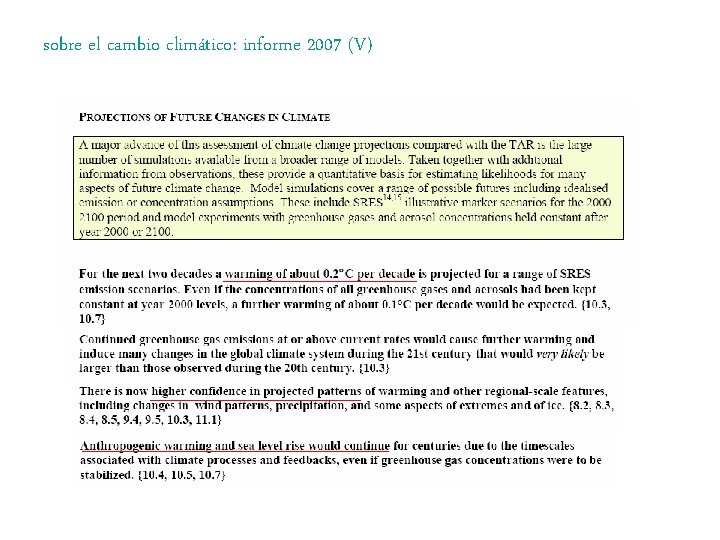 sobre el cambio climático: informe 2007 (V) 