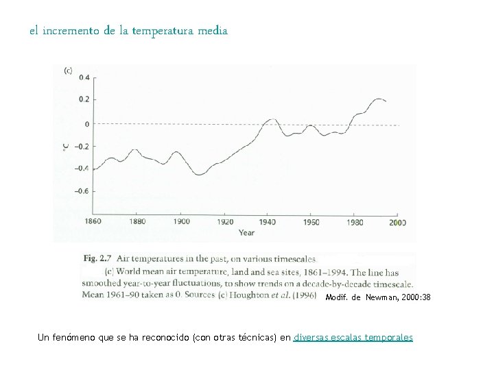 el incremento de la temperatura media Modif. de Newman, 2000: 38 Un fenómeno que