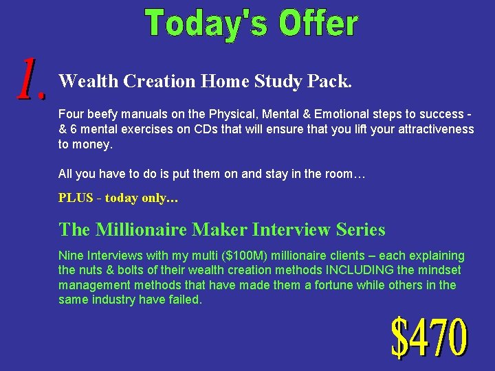 Wealth Creation Home Study Pack. Four beefy manuals on the Physical, Mental & Emotional