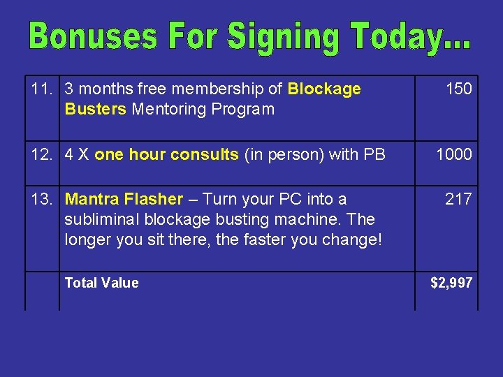 11. 3 months free membership of Blockage Busters Mentoring Program 150 12. 4 X