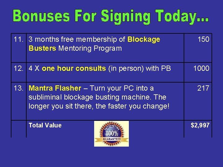 11. 3 months free membership of Blockage Busters Mentoring Program 150 12. 4 X