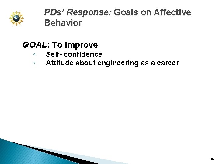 PDs’ Response: Goals on Affective Behavior GOAL: To improve ◦ ◦ Self- confidence Attitude