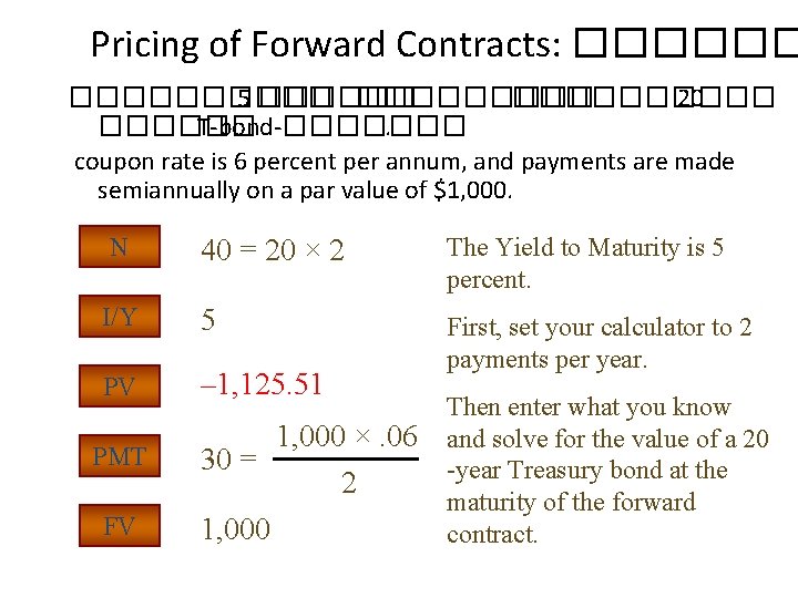 Pricing of Forward Contracts: ���������� 5 ��������� 20 ������ T-bond-�������. coupon rate is 6