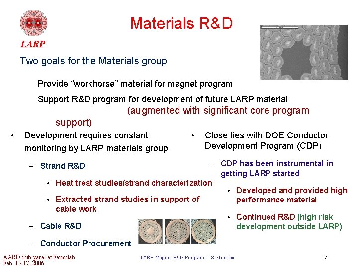 Materials R&D Two goals for the Materials group Provide “workhorse” material for magnet program