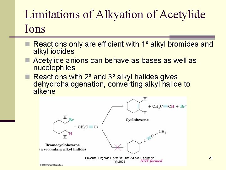 Limitations of Alkyation of Acetylide Ions n Reactions only are efficient with 1º alkyl Limitations of Alkyation of Acetylide Ions n Reactions only are efficient with 1º alkyl
