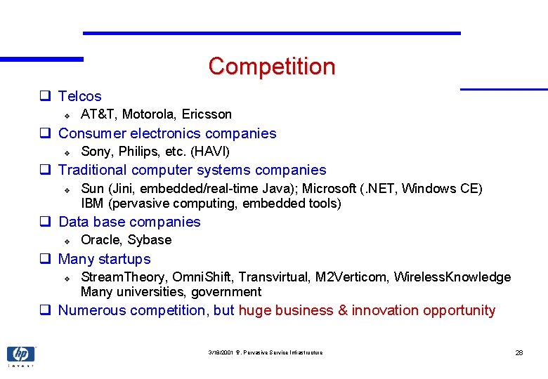 Competition q Telcos v AT&T, Motorola, Ericsson q Consumer electronics companies v Sony, Philips,