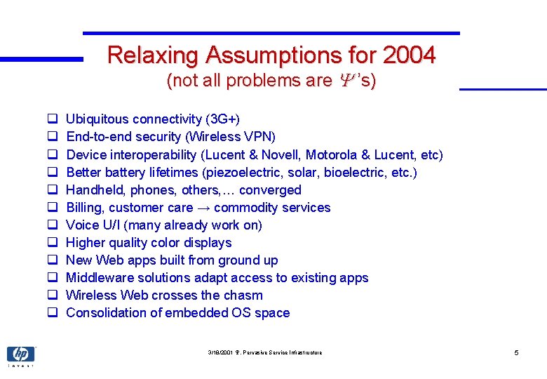 Relaxing Assumptions for 2004 (not all problems are Y ’s) q q q Ubiquitous