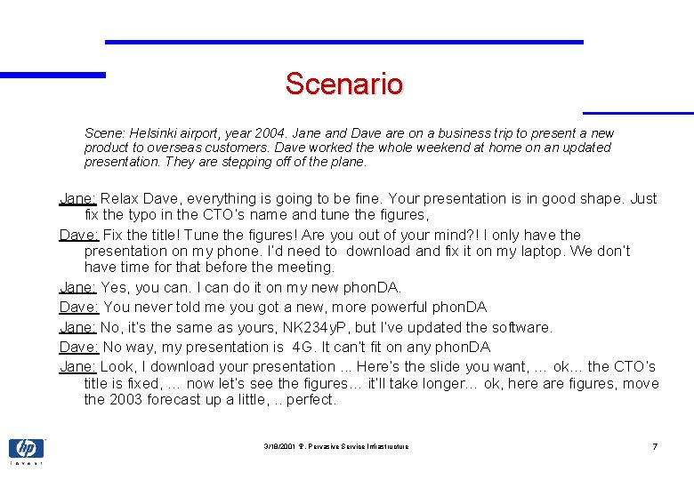 Scenario Scene: Helsinki airport, year 2004. Jane and Dave are on a business trip