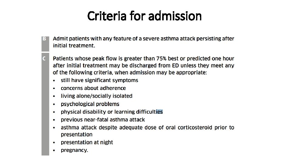 Criteria for admission 