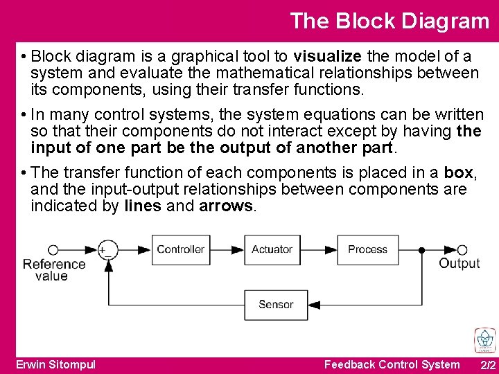 The Block Diagram • Block diagram is a graphical tool to visualize the model
