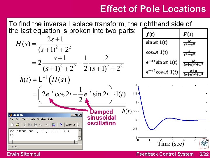 Effect of Pole Locations To find the inverse Laplace transform, the righthand side of