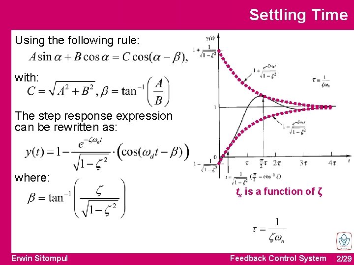 Settling Time Using the following rule: with: The step response expression can be rewritten