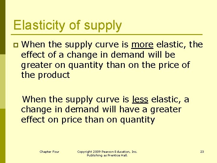 Elasticity of supply p When the supply curve is more elastic, the effect of