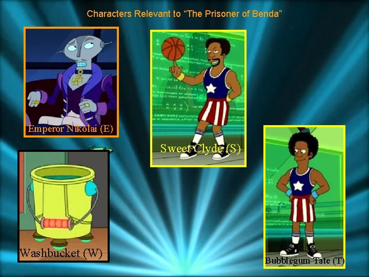 Characters Relevant to “The Prisoner of Benda” Emperor Nikolai (E) Sweet Clyde (S) Washbucket