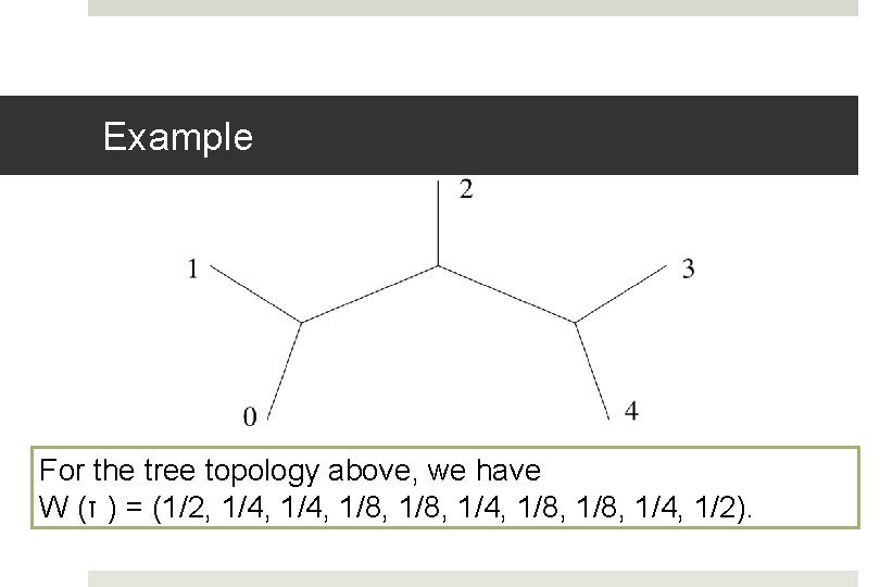 Example For the tree topology above, we have W (τ ) = (1/2, 1/4,