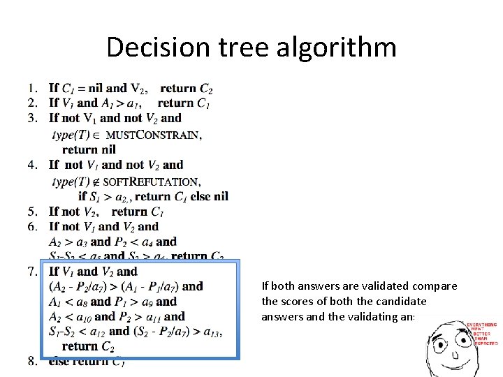 Decision tree algorithm If both answers are validated compare the scores of both the