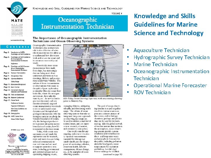 Knowledge and Skills Guidelines for Marine Science and Technology Aquaculture Technician Hydrographic Survey Technician