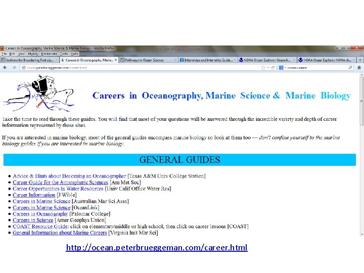 http: //ocean. peterbrueggeman. com/career. html 