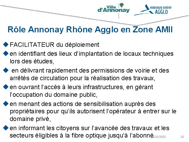 Rôle Annonay Rhône Agglo en Zone AMII u FACILITATEUR du déploiement u en identifiant