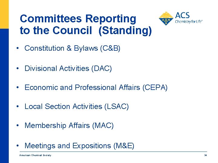 Committees Reporting to the Council (Standing) • Constitution & Bylaws (C&B) • Divisional Activities