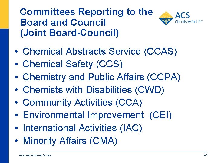 Committees Reporting to the Board and Council (Joint Board-Council) • • Chemical Abstracts Service
