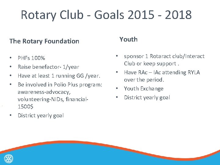 Rotary Club - Goals 2015 - 2018 The Rotary Foundation PHFs 100% Raise benefactor-