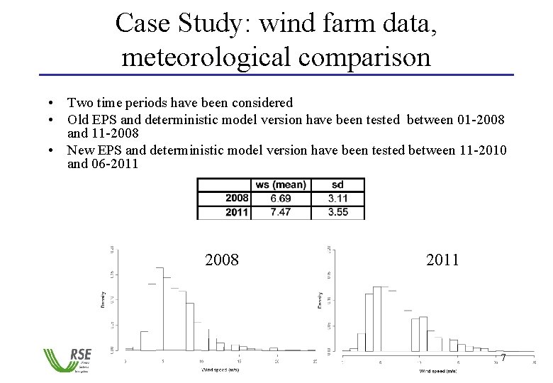 Case Study: wind farm data, meteorological comparison • Two time periods have been considered