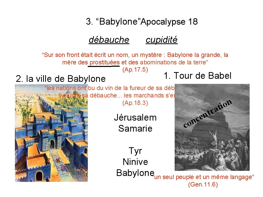 3. “Babylone”Apocalypse 18 débauche cupidité “Sur son front était écrit un nom, un mystère