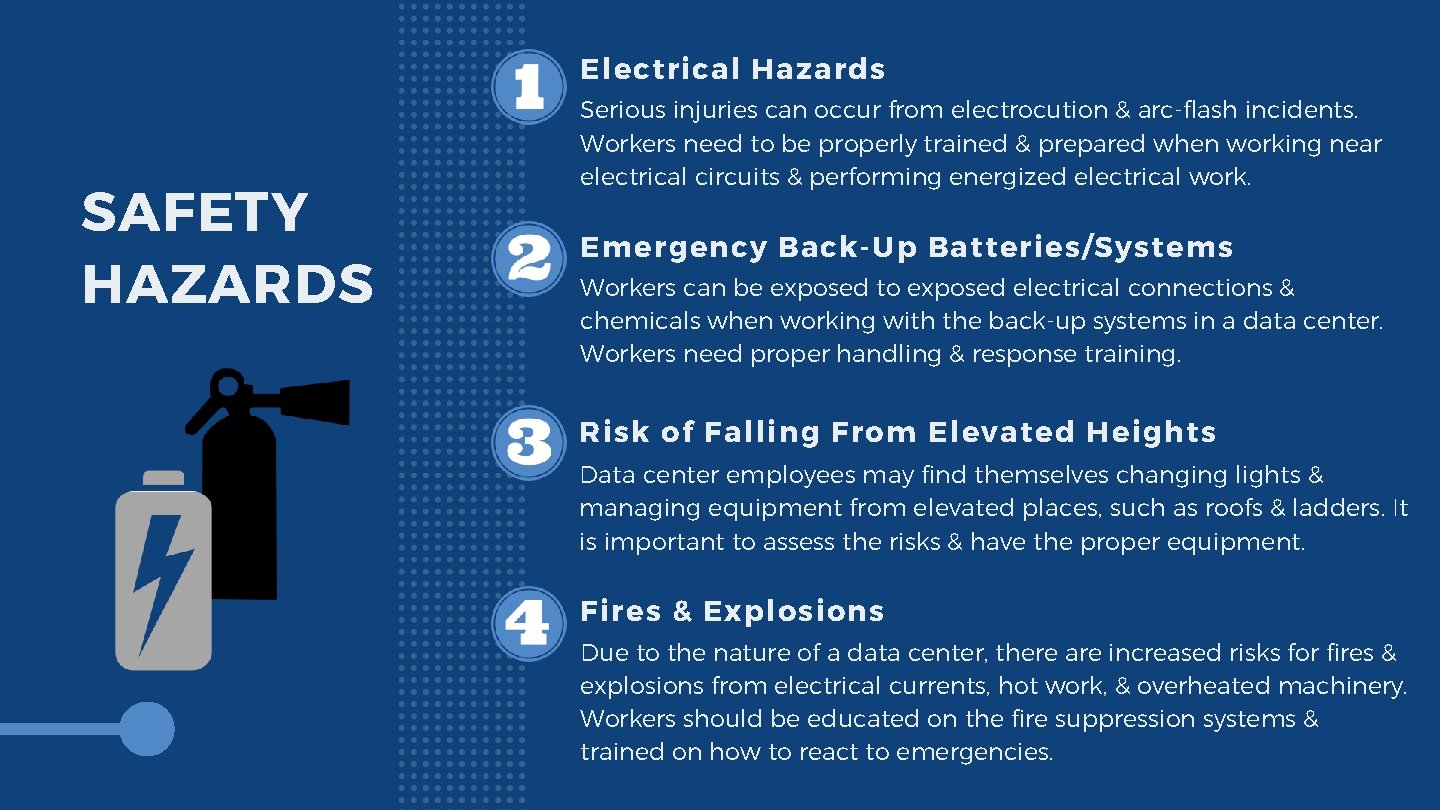 Electrical Hazards SAFETY HAZARDS Serious injuries can occur from electrocution & arc-flash incidents. Workers