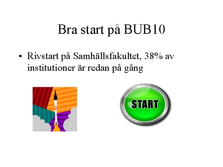 Bra start på BUB 10 • Rivstart på Samhällsfakultet, 38% av institutioner är redan