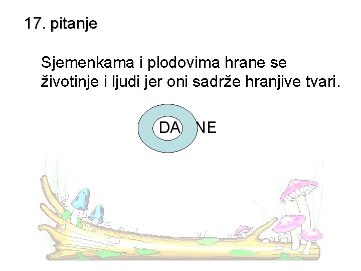 17. pitanje Sjemenkama i plodovima hrane se životinje i ljudi jer oni sadrže hranjive