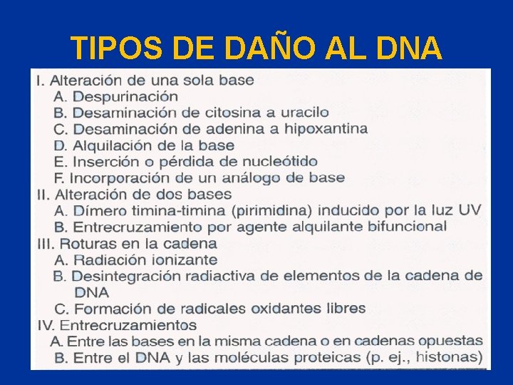 TIPOS DE DAÑO AL DNA 