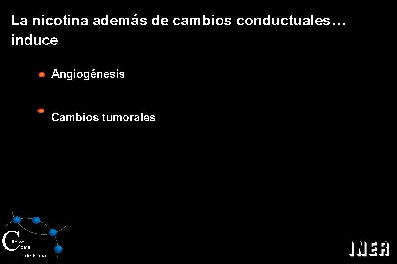 La nicotina además de cambios conductuales… induce Angiogénesis Cambios tumorales C línica para Dejar