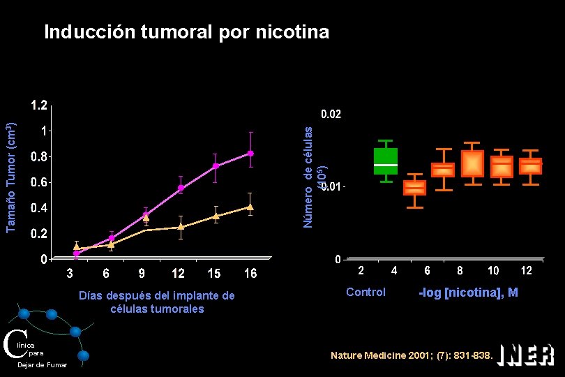 Número de células (105) Tamaño Tumor (cm 3) Inducción tumoral por nicotina Días después