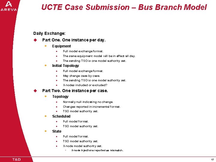 UCTE Case Submission – Bus Branch Model Daily Exchange: u Part One instance per