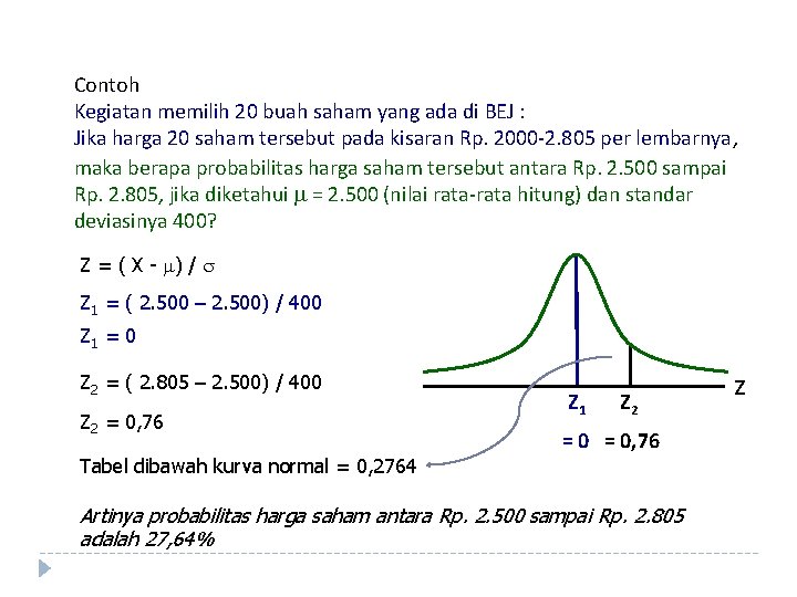 Contoh Kegiatan memilih 20 buah saham yang ada di BEJ : Jika harga 20