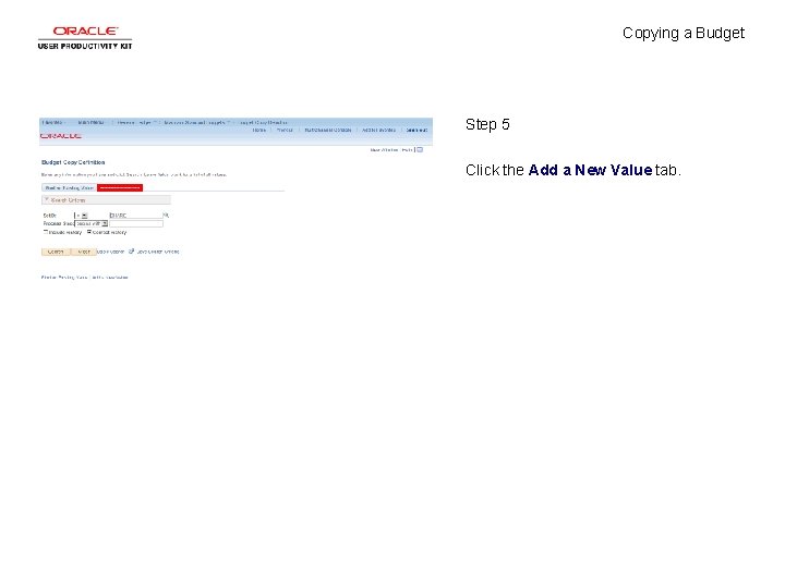 Copying a Budget Step 5 Click the Add a New Value tab. 