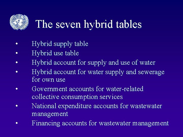 The seven hybrid tables • • Hybrid supply table Hybrid use table Hybrid account